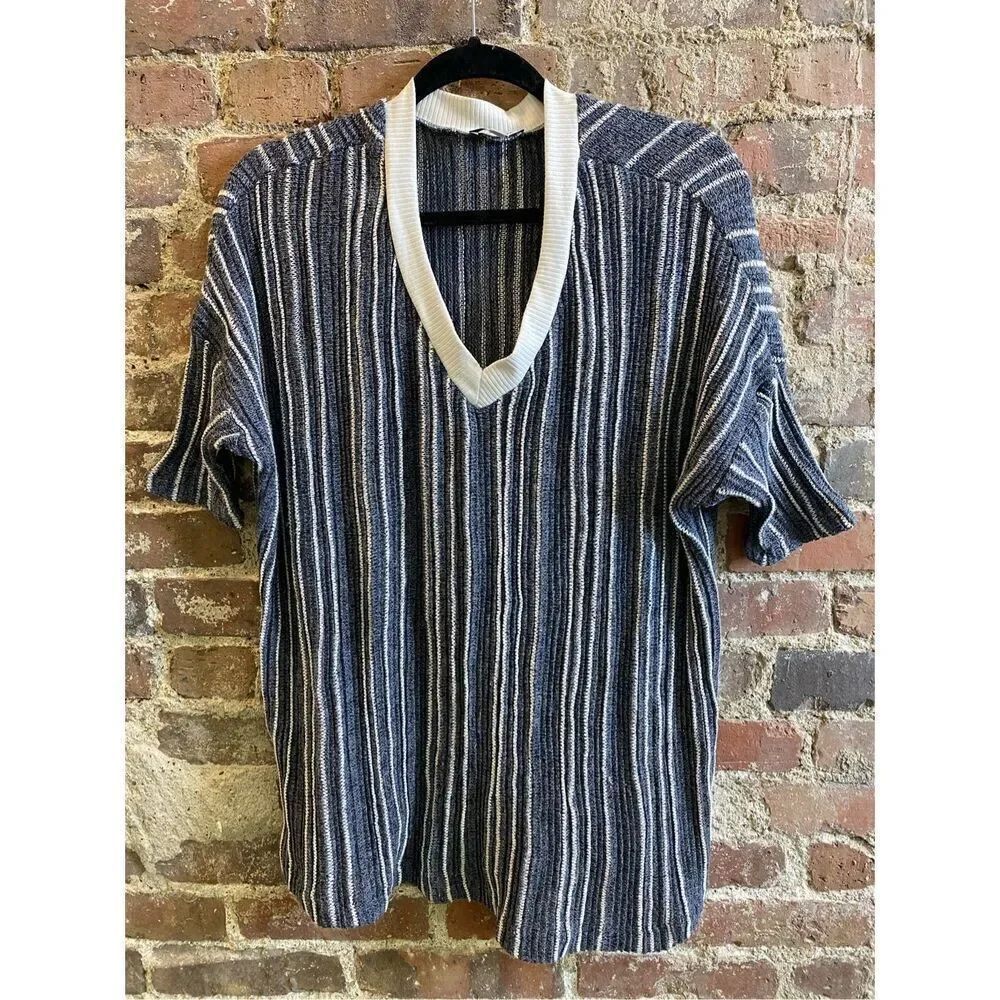 White Birch Striped Blue/White Knit Short Sleeve V-Neck Too Women’s Size XL